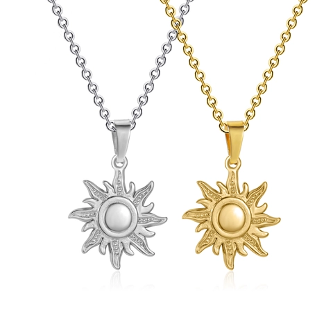Collana Con Ciondolo A Sole Acciaio Inossidabile 304 Design Luce Radiante Gioielli Retro Minimalisti Donne Placcatura Sottovuoto