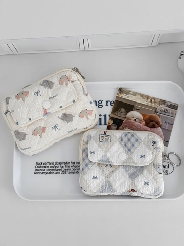 Quilted Cotton Coin Purse Mini Zippered Organizer Bag Cartoon Animal Print Portable Lipstick Card Holder For Daily Use