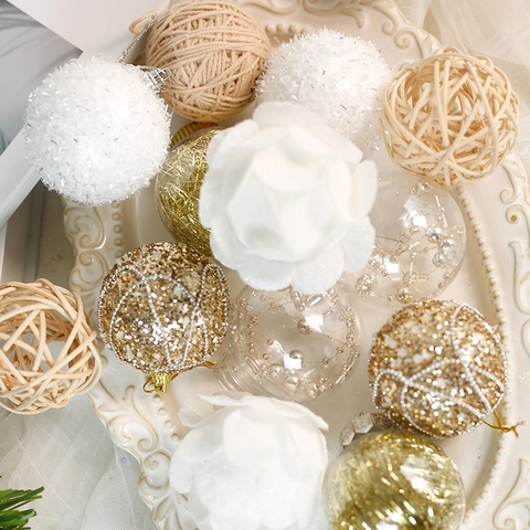 Ornamenti Palline Di Natale Appese Plastica PVC Rattan Filato Paillettes Glitter Peluche Multitrama Decorazioni Festive