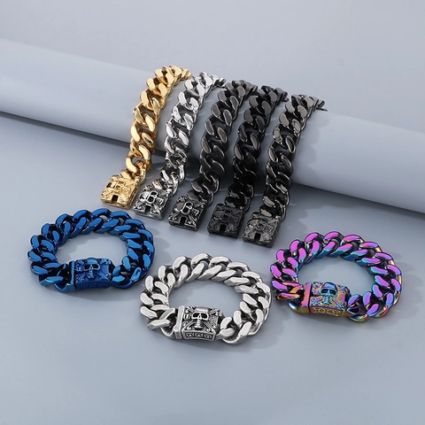 Panzerkette Armband 316L Edelstahl Totenkopf Verschluss Gothic Punk Hip Hop Heavy Metal Schmuck Für Männer