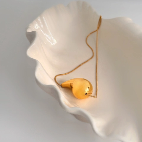 Collana Con Pendente A Goccia D'acqua Acciaio Inossidabile Placcato Oro 18K Minimalista Lucidato A Specchio Catena A Serpente Vintage Donne