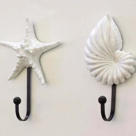 Mediterranean Ocean Theme Wall Hooks Resin Metal Seashell Starfish Nautilus Shapes Decorative Hangers Entryway Bathroom