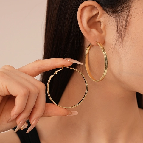 Grandi Orecchini A Cerchio Texturizzati Con Silver Earring Post Gioielli Di Moda In Rame Inciso Geometrico Per Le Donne