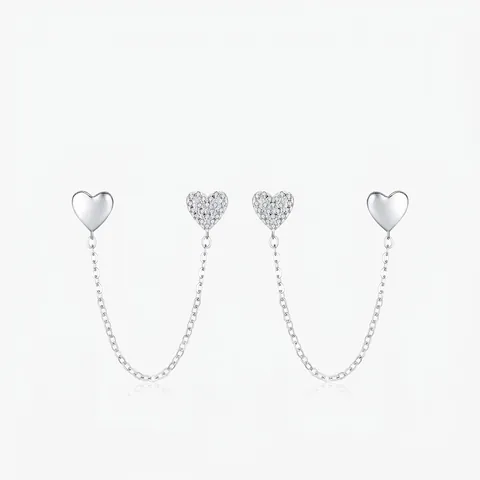 Herz Kette Ohrringe 925 Sterling Silber Mit Zirkon Doppelpiercing Quaste Schmuck Mit 925 Sterling Silber Ohrstecker