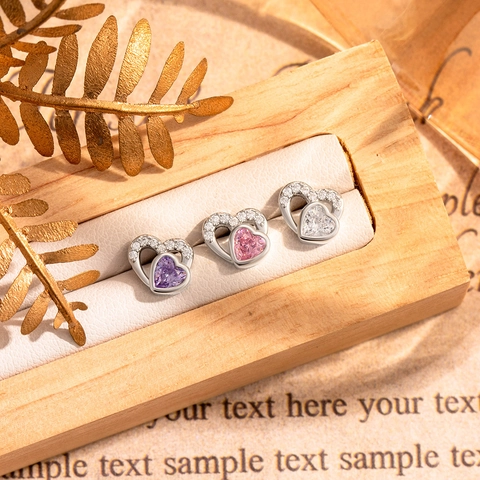 Double Heart Cubic Zirconia Ear Cartilage Stud Titanium Steel Screw Back Helix Piercing Jewelry For Women