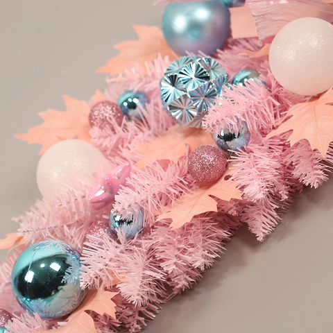 Christmas Hanging Teardrop Swag Pink Blue Ornament Ball PVC Pine Needle Ribbon Bow Warm LED Light Home Door Wall Decor