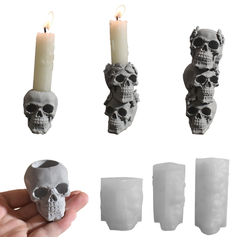 Halloween Schedel Kandelaar Siliconen Mal DIY Hars Gips Kaarshouder Basis Gotische Home Party Decoratie Knutselen