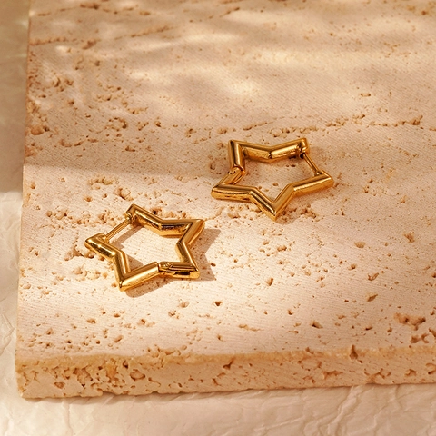 Star Shape Stainless Steel Hoop Earrings 18K Gold Plated Geometric Huggie Jewelry For Women