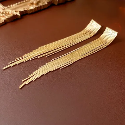 Orecchini Lunghi Pendenti Con Frange A Catena In Rame Placcato Oro Vero Con Perno In Argento Gioielli Eleganti Da Donna