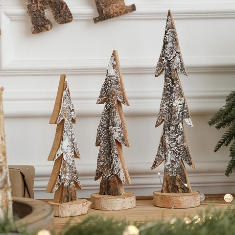 Décorations De Noël En Bois Écorce De Bouleau Style Nordique Rustique Bannière Suspendue Ornements D'arbre Maison Festive