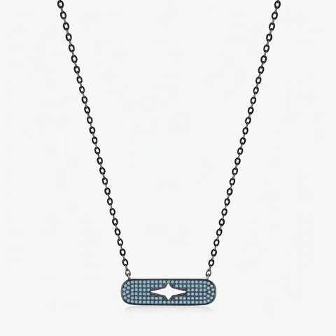 Collana Con Ciondolo Stella In Argento Sterling 925 Con Turchese Sintetico Placcato Nero Gioielli Punk Hip Hop