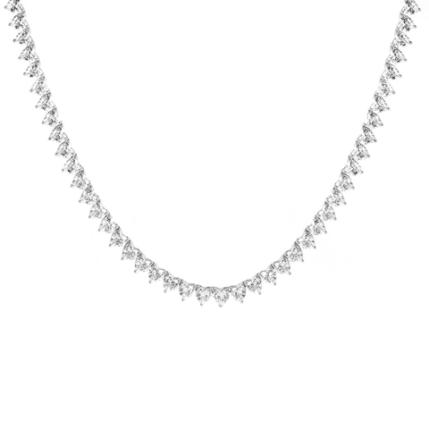 Luxury Heart Shaped Zirconia Inlaid Copper Necklace For Women 18K White Gold Plated Minimalist Ins Style Tennis Chain Jewelry