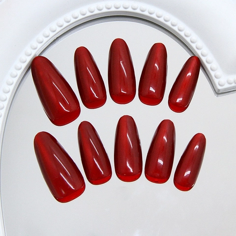 Unghie Finte A Mandorla Occhio Di Gatto Rosso Vino Fatte A Mano Plastica ABS Stile Retrò Eleganti Punte Per Manicure Per Donne