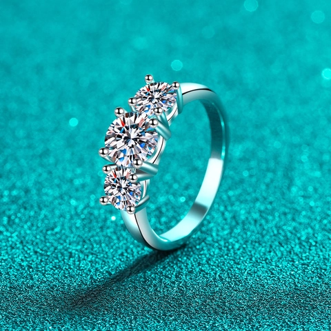 925 Sterling Silver Three Stone Ring For Women Moissanite Zirconia Electroplated Fashion Jewelry Classic Geometric Finger Ring Gift