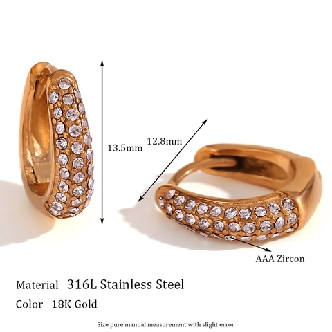 Minimalist Stainless Steel Gold Plated Hoop Earrings For Women Micro Pave Rhinestone Pear Shaped Ear Buckle Jewelry Gift