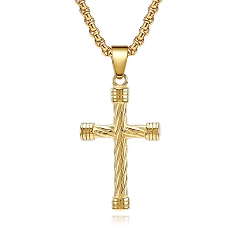 Collana Con Pendente A Croce In Acciaio Inossidabile Texture Cavo Intrecciato Hip Hop Punk Gioielli Vintage Da Uomo