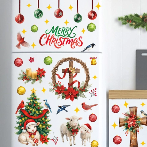 Weihnachts Wandaufkleber PVC Selbstklebend Abnehmbare Fensterbilder Feiertag Home Decor Cartoon Weihnachtsmann Rentier Schneemann