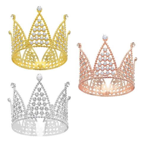 Mini Krone Tiara Legierung Strass Hohl Tortenaufsatz Geburtstag Hochzeit Party Dekoration Funkelnder Kristall Kopfschmuck