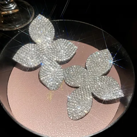 Pendientes De Botón Con Flor De Strass Aleación Con Poste De Plata Esterlina 925 Moda Exagerada Mujer