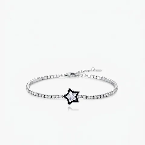 925 Sterling Silber Stern Tennis Armband Für Damen Funkelnde Zirkonia Edler Schmuck Verstellbare Kette Schwarze Emaille