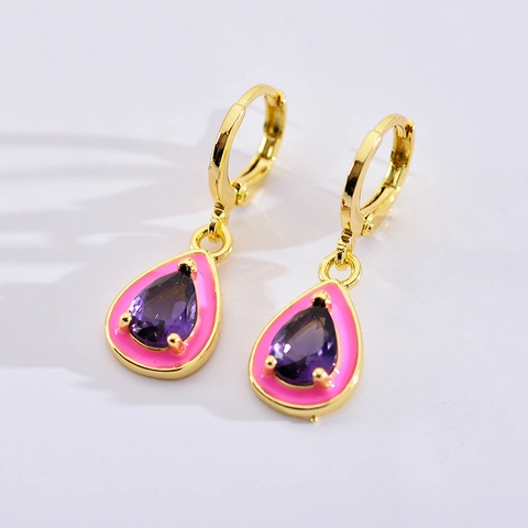 Teardrop Anhänger Hoop Ohrringe Für Damen Bunte Emaille Wassertropfen Zirkon Inlaid Edelstahl Modeschmuck Elegant