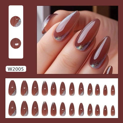 Press On Nagels Amandelvorm Roodbruin Glans Cat Eye Glanzend ABS Kunststof Retro Elegant Ins Stijl Voor Vrouwen