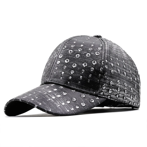 Baseballkappe PU Leder Metallic Punktmuster Verstellbar Outdoor Sonnenhut Mode Punk Stil Unisex