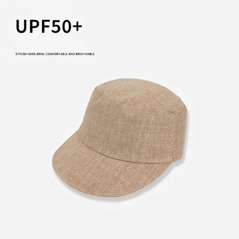 Casquette Cadet Femme Coton Lin Sommet Plat Bord Large Protection Solaire Respirante Réglable Chapeau Décontracté Élégant