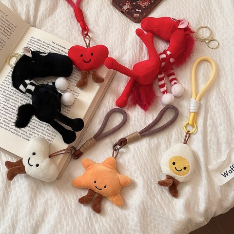 Portachiavi In Peluche Ciondolo Bambola Simpatico Animale Cavallo Cuore Stella Uovo Fritto Fascino Borsa Tessuto Morbido Anello Chiave Regalo Donne