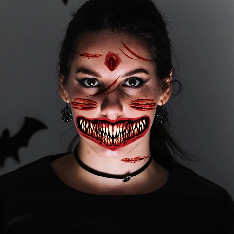 Halloween Orrore Bocca Tatuaggi Adesivi Realistico Sanguinoso Cicatrice Ferita Trucco Impermeabile Per Cosplay Accessori