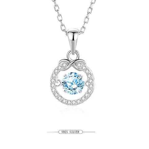 925 Sterling Silver Infinity Heart Dancing Stone Necklace For Women With Zircon Moissanite Luxury Fashion Jewelry