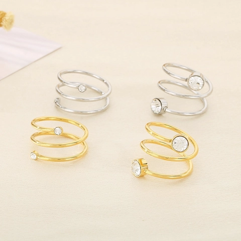 Roestvrij Stalen Meerlaagse Spiraal Ring Voor Vrouwen Minimalistisch Creatief Strass Ingelegd Goud Zilver Open Verstelbare Ring Sieraden