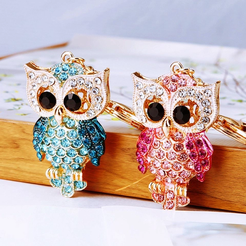 Sparkling Rhinestone Owl Keychain Cute Animal Metal Bag Charm Pendant For Women Handbag Car Key Decoration Gift