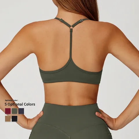 Sport BH Damen Nacktes Gefühl Y-Rücken Dünne Träger V-Ausschnitt Nylon Spandex Laufen Fitness Yoga Top Mit Polster