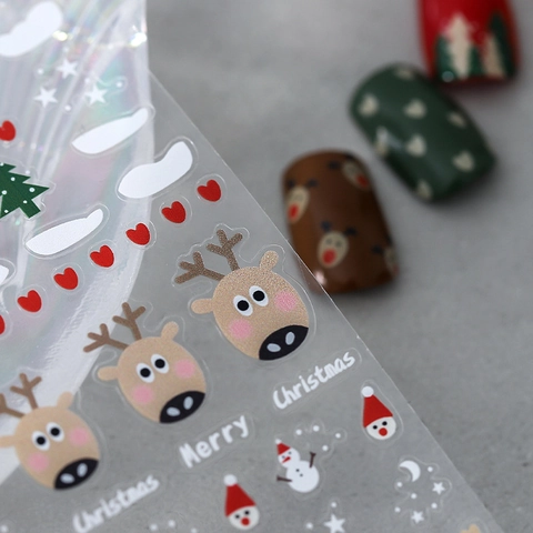 Autocollants Ongles Noël Relief Auto-Adhésifs Renne Flocon Arbre Décoration Manucure Vacances Hiver