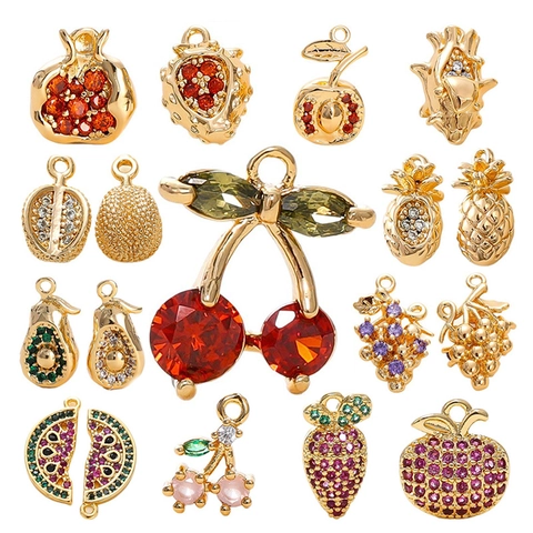 Fruit Charms Inlaid Zircon 18K Gold Plated Brass Pendants For DIY Jewelry Making Necklace Bracelet Craft Accessory