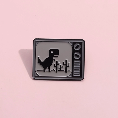 Kreative Retro TV Pixel Dinosaurier Emaille Brosche Pin Cartoon Chrome Dino Legierung Abzeichen Zubehör Für Rucksack Kleidung