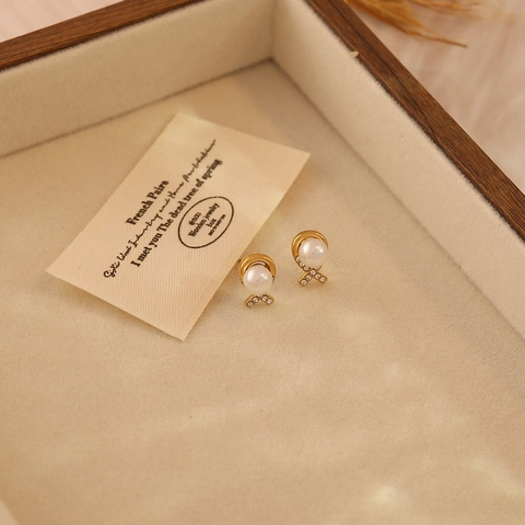 Minimalistische 304 Edelstahl Herz Bogen Blume Ohrstecker Mit Zirkon Und Kunstperle Vergoldet Eleganter Schmuck