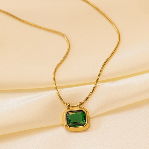 Hanger Ketting Roestvrij Staal Vierkant Groen Wit Zirkoon Slangenketting Retro Minimalistisch Geometrische Sieraden Vrouwen