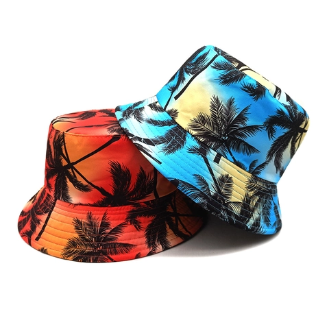 Chapeau Bob En Polyester Imprimé Palmiers Tropicaux Protection Solaire Vacances À La Plage Style Vintage Unisexe