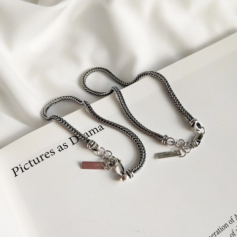 925 Sterling Silber Weizenkette Armband Retro Oxidiertes Finish Vintage Minimalistischer Stil Für Paare Und Freunde