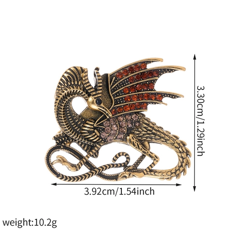 Vintage Dragon Brooch Pin Alloy Rhinestone Dinosaur Pterosaur Animal Shape Retro Jewelry Accessories Women Men