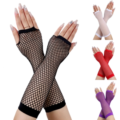 Long Fishnet Gloves Fingerless Arm Sleeves Elastic Mesh Hollow Out Party Disco Costume Neon Retro Punk Accessories
