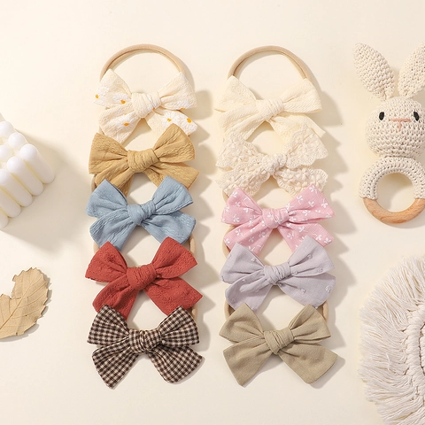 Baby Girls Bow Headband Soft Elastic Nylon Seamless Hairbands Handmade Floral Plaid Fabric Hair Accessories For Baby Girls