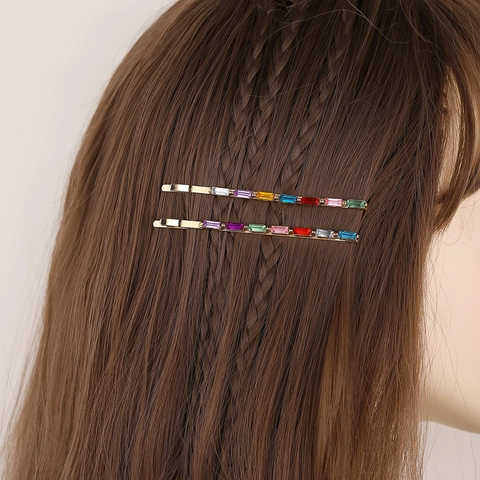Fermagli Per Capelli Con Strass Colorati Lega Placcata Oro Zircone Rettangolare Forcine Laterali Accessori Di Moda Luccicanti