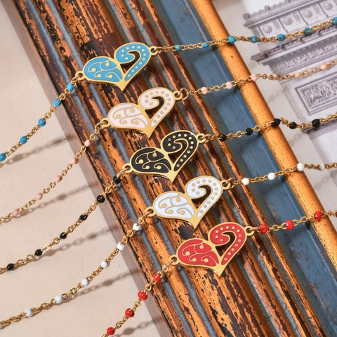 Bohemian Heart Μενταγιόν Βραχιόλι Από Ανοξείδωτο Ατσάλι Σμάλτο Χάντρες Vintage Κοσμήματα Για Γυναίκες