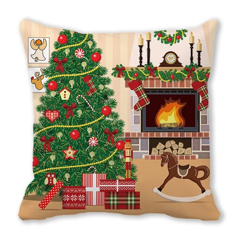 Christmas Cushion Cover Peach Skin Velvet Square Throw Pillow Case For Sofa Home Decor Holiday Printed Cartoon Pattern