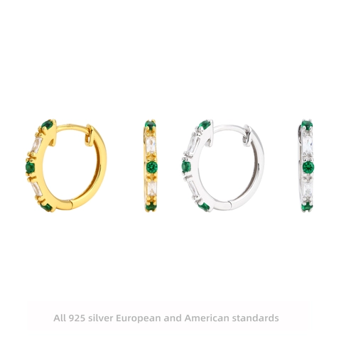 925 Sterling Silver French Retro Zirconia Huggie Earrings Platinum Gold Plated Geometric Hoop Earrings Women Luxury Jewelry