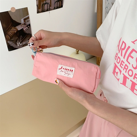 Macaron Kleur Etui Cosmetische Tas Draagbare Polyester Stof Rits Opbergtas Multifunctioneel Voor Dames