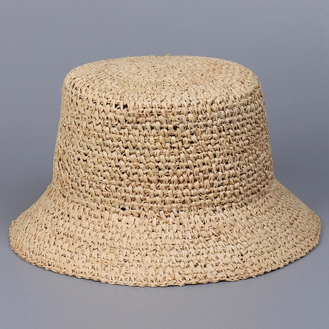 Dames Raffia Stro Vissershoed Handgehaakt Zonbescherming Opvouwbaar Zomer Vakantie Strand Casual Platte Kroon